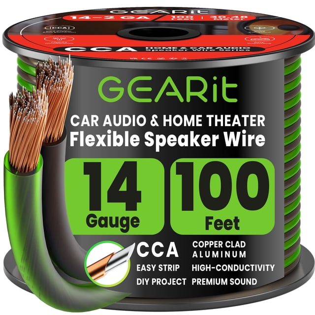 Cable de altavoz GearIt, calibre 14, 30 m, con marcadores de pie y polaridad