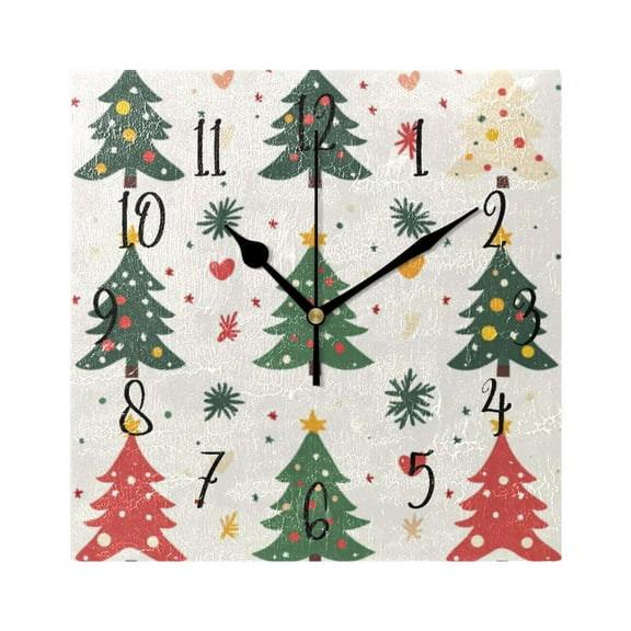 Square Clock Black Clock 7.78 *7.78 Inch Decorative Clock Creative Clock Dual-Purpose Clock Wall Clock Clock Decorate Your Space Lovely Christmas Tree Seamless