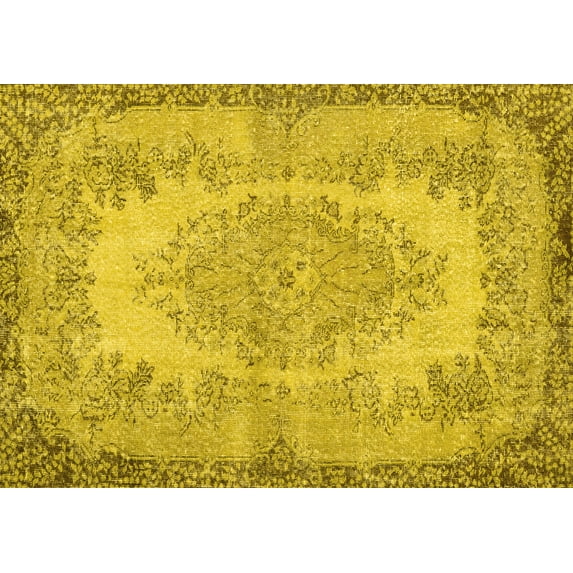 Ahgly Company Machine Washable Indoor Rectangle Persian Yellow Traditional Area Rugs, 4' x 6'
