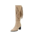 thumbnail image 2 of BONIXOOM Fall Boots For Women 2023 Mid Heel Rubber Zip-Up Knee-High Winter Beige, 2 of 9