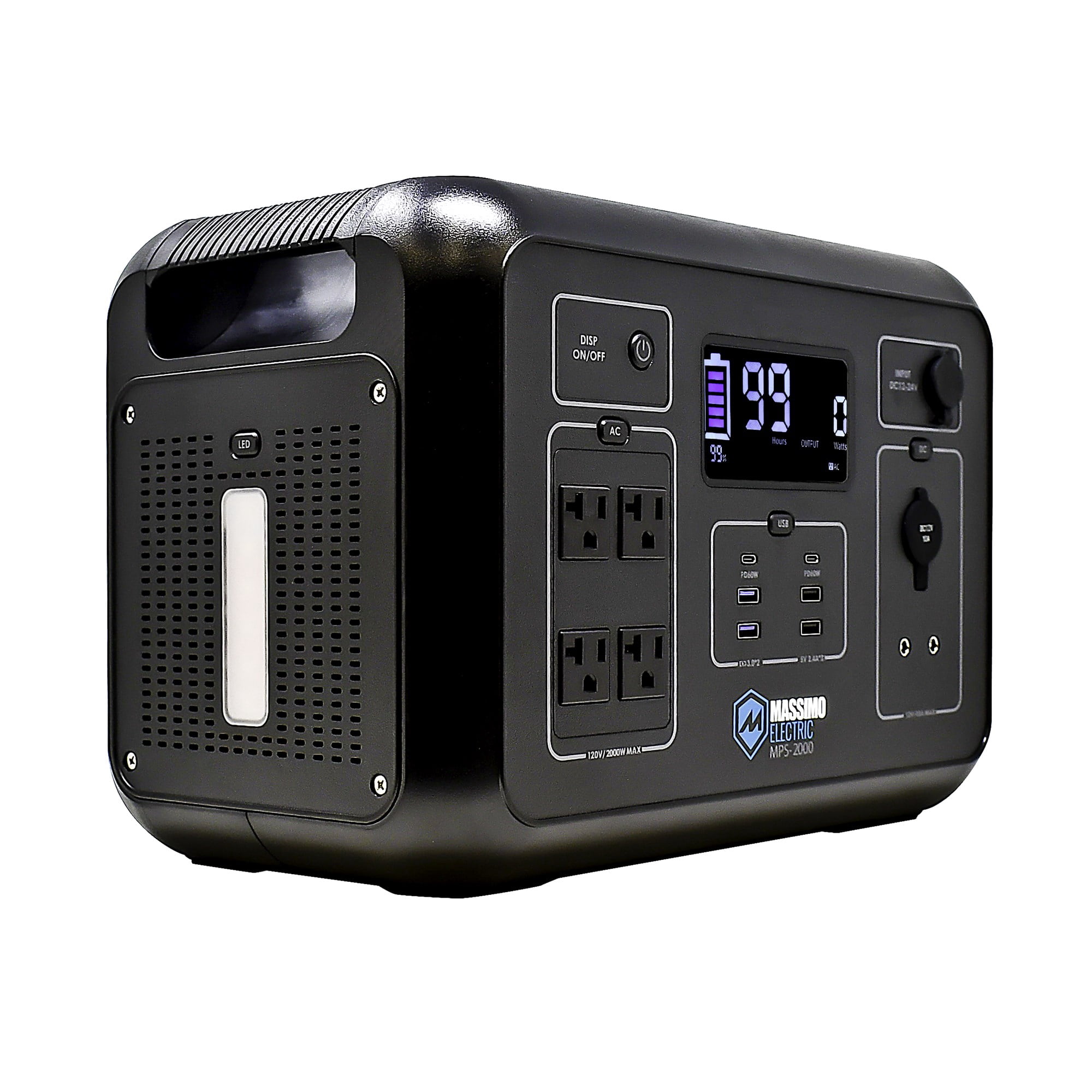 Massimo 2000W Portable Power Station (2134W Peak) – with 13 Outlets for Home Backup, Camping, Solar, Emergency Use – AC, USB, DC Ports