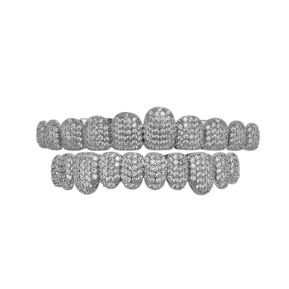 Double Row Diamond Hip Hop Teeth Grillz, Shiny Copper Zirconia Mouth Grill Set, Iced Out Jewelry for Rappers Party Cosplay Decor, Women Men