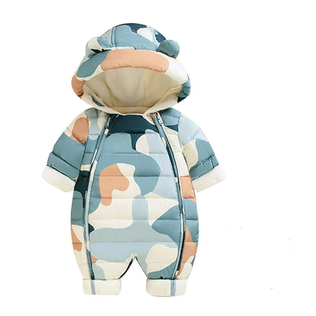 FYEGRE Baby Boys Winter Hooded Romper Warm Down Snowsuit Zippered Jacket Outerwear for Cold Weather Green 66