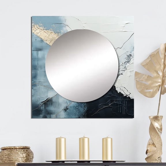 Designart "Monochrome Paint Minimalist Corner III" coastal Square Mirror For Wall Decor - Large White Square Printed Wall Mirror Art - Square Coastal Mirror - Wall Mounted Square Large Mirror
