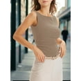 thumbnail image 3 of Slim Fit Sleeveless Women's Summer Tight Pleated Shirt Boatneck Tank Top, 3 of 5