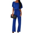 thumbnail image 3 of Womens Casual Short Sleeve Belted Jumpsuit Long Pants Back Keyhole Overall Romper Playsuit Plus Size S-3XL, 3 of 8