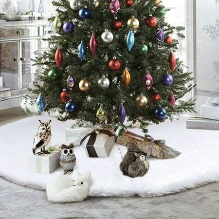 Long Plush White Snowflake Christmas Tree Skirt Base Floor Mat Cover Decor, 31