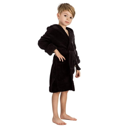 Elowel Boys Girls Hooded Black Childrens Toddler Fleece Sleep Robe Size 14Y