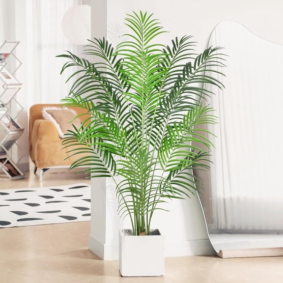 Keeplush 5.5ft Artificial Palm Tree Indoor Plant Tall Fake Tropical Paradise Palm Tree in Pot with Real Bark Design Faux Areca Palm Tree for Home Office Living Room Bedroom Farmhouse Modern Decor