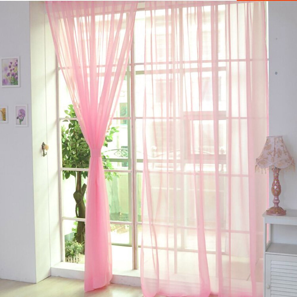 Pure Color Tulle Door Window Screening Curtain Drape Panel Sheer Scarf Valances 