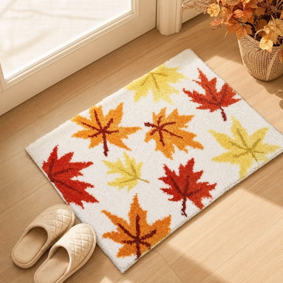 Zynviq Thanksgiving Area Rugs 15.7" X 23.6" Maple Leaf Throw Rug Polyester Washable Multicolor Rectangular Small Rug for Coffee Table