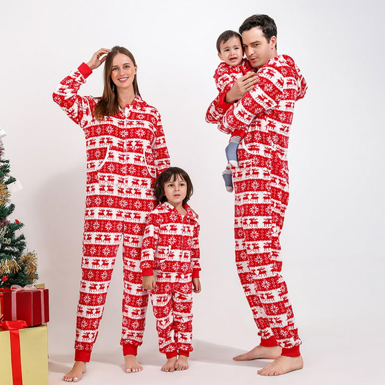 Christmas Gifts Hfyihgf Family Matching Pajamas Cute Reindeer Snowflake Print Christmas Hooded Onesies Pajamas for Couples Kids Baby Holiday Jumpsuit(