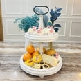 thumbnail image 5 of Wooden 2 Tiered Tray Stand with Metal Handle Round White Two Tier Tray for Home Kitchen Shelf Dinning Table Seasonal Holiday Decorations, 5 of 7