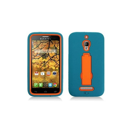 Aimo 3 in 1 Armor Case w/ Kickstand for Alcatel One Touch Fierce - Orange/Turquoise