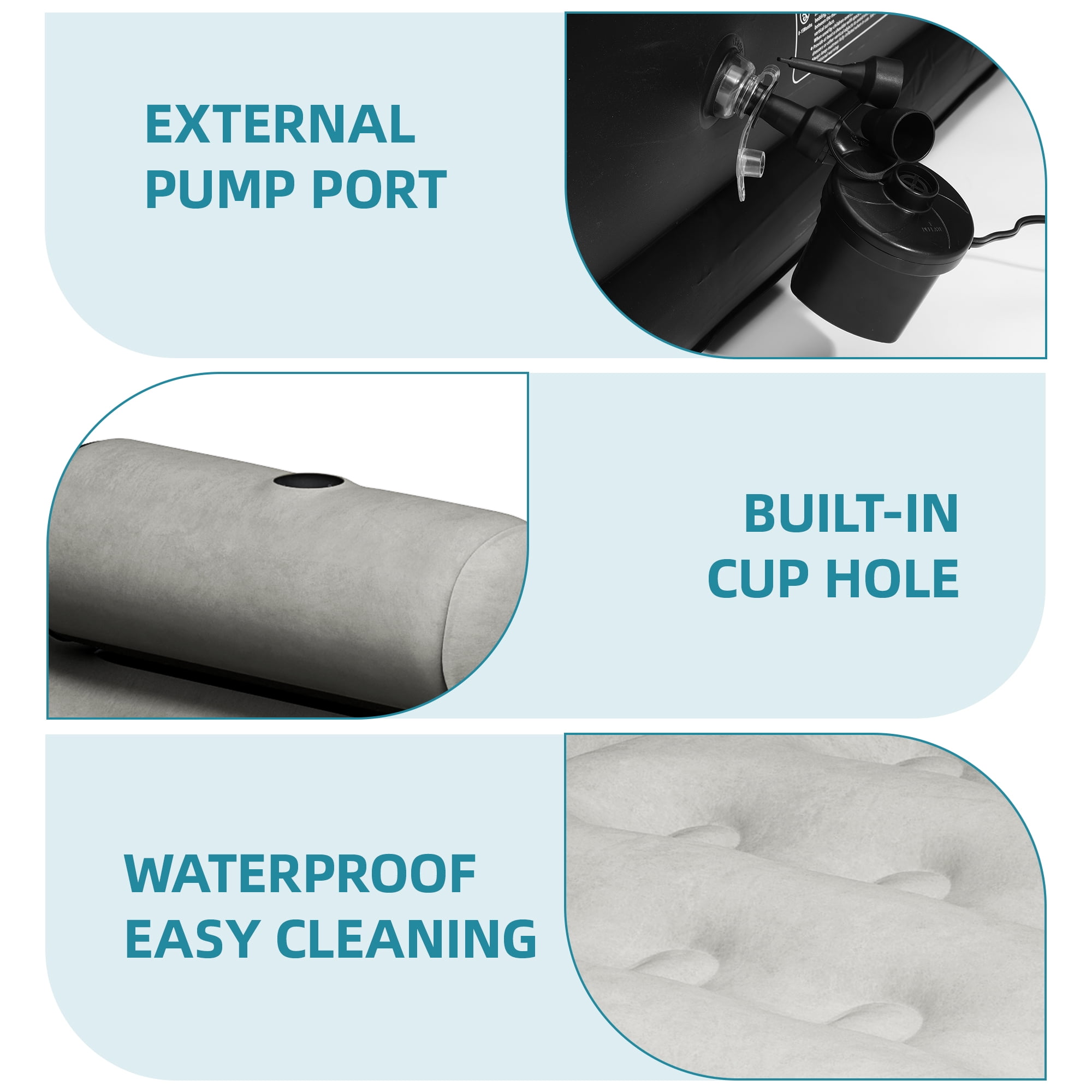 Uforic Queen Size Air Mattress with Built-in Air Pump, Black Bed Skirt and Gray Top Including Repair Kit and Storage Bag, Supports Inflation/Deflation