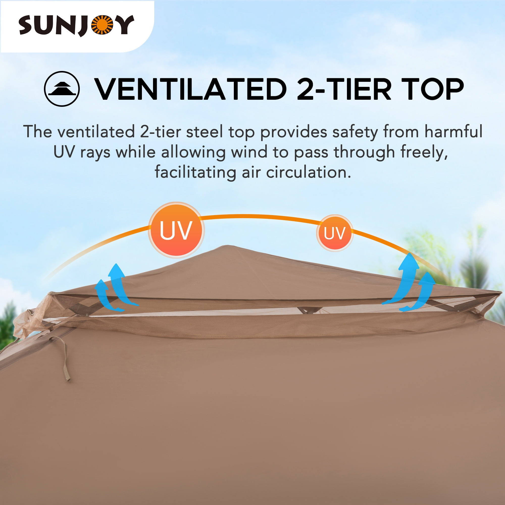 SUNJOY Outdoor Soft Top Patio umbrellas 11x11 Steel 2-Tier Backyard Portable Pop Up Gazebo with Netting