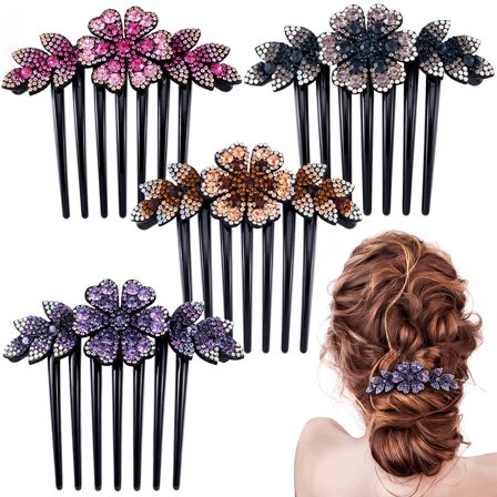 4PCS Hair Side Comb Rhinestone Flower Vintage Headpieces Tools Pins Clips Accessories Bride Headdress Wedding Daily Gift for Women and Girls