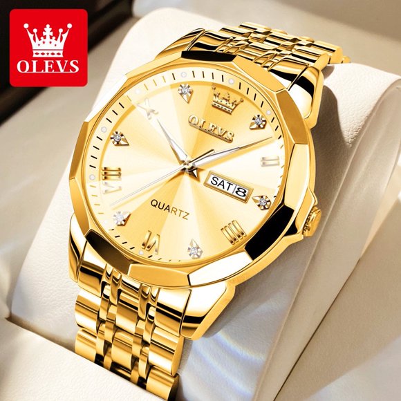 OLEVS Watch for Men Diamond Business Dress Analog Quartz Stainless Steel Waterproof Luminous Date Two Tone Luxury Casual Wrist Watch