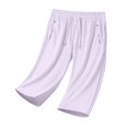 thumbnail image 6 of Wutalume Women's Casual Cotton Linen Drawstring Elastic Waist Straight Leg Capri Pants with Pockets Summer Beach,Purple M, 6 of 7