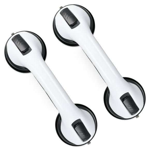 KitGody 2 Pack Shower Handles for Elderly, Grab Bars for Bathroom, 12" Suction Bath Tub Hand Rail, Anti-Slip Safety Bar with Shower Pouf and Hook