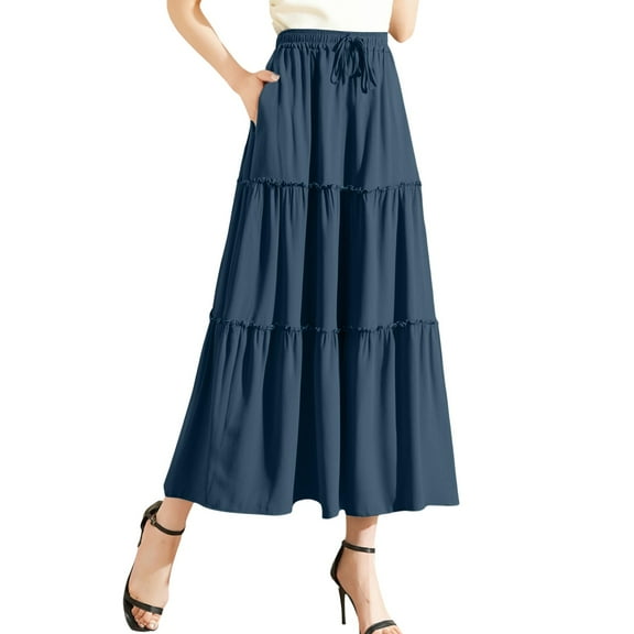 Dpytoraw Women's Summer Layered Skirt With Wooden Ear Trim High Waist Elastic Lace Skirt With Ruffled Edge Women’s Plaid Pleated School Skirt Blue