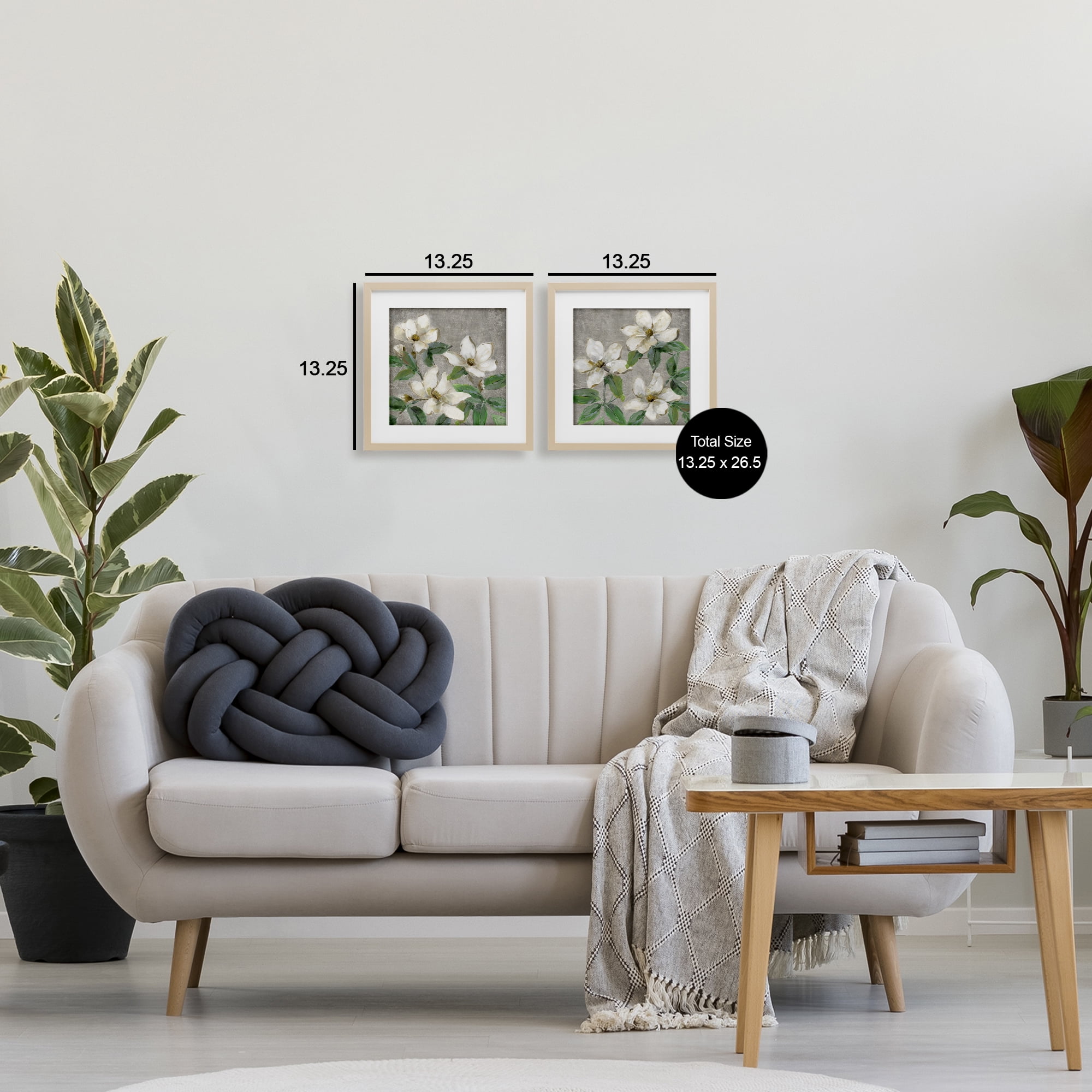 Stupell Industries Blooming Ivory Magnolias 2 Piece Birch Framed Print Under Glass Set, design by Sally Swatland