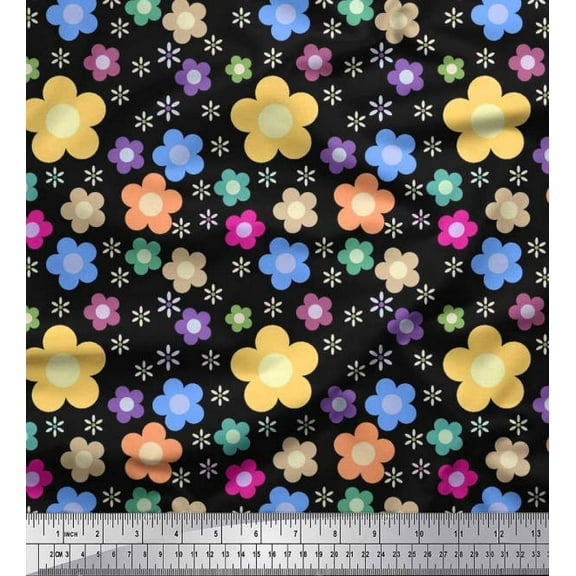 Soimoi Poly Georgette Fabric Floral Clip Art Print Fabric by The Yard 42 Inch Wide