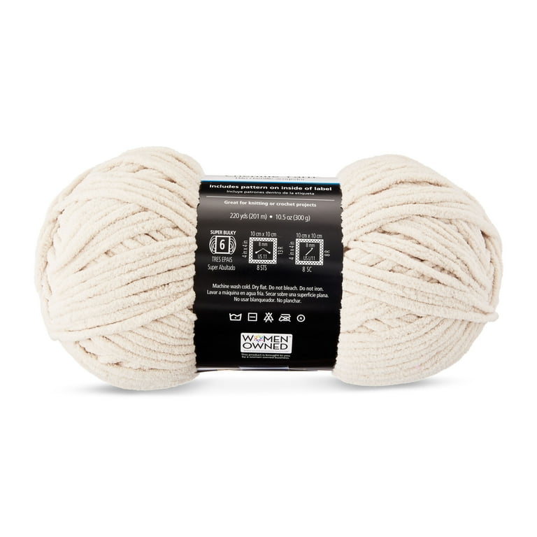 Mainstays Cozy Chenille Yarn, 220 yd, Stone, 100% Polyester, Bulky