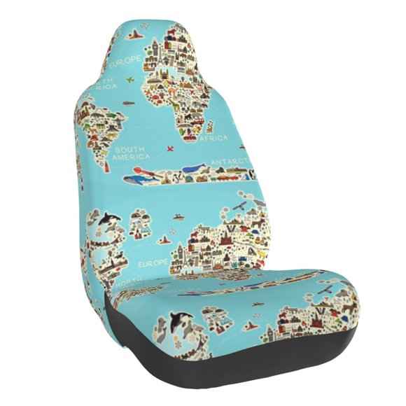 Lsque World Travel Line Icons Map Pattern Car Seat Covers for Front Seats , Waterproof Seat Covers for Cars, Sporty Front Seat Covers,Car Seat Cover Protector Front Seats
