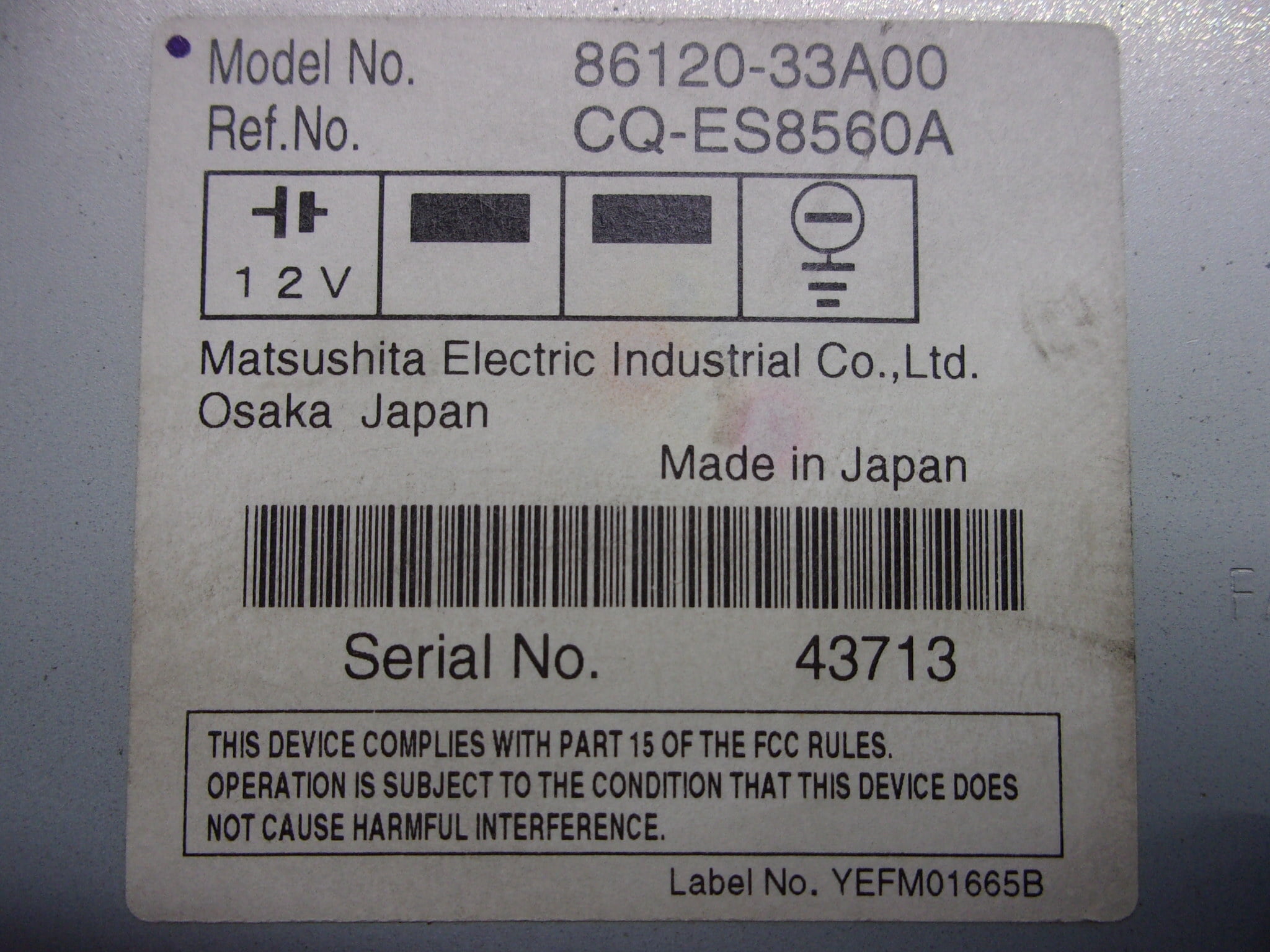 Pre-Owned 2007-2009 Toyota Camry Radio Receiver w/ Satellite CD Player 86120-33A00 OEM - Verify Specific Vehicle Fitment In Description - (Good)