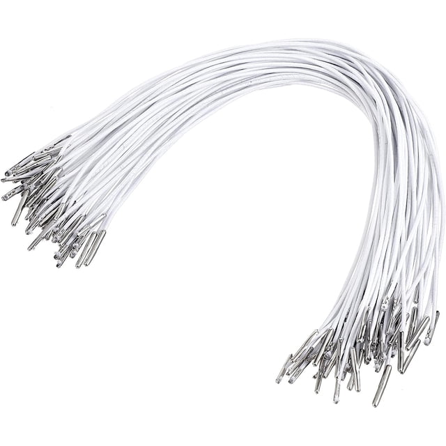 Ymapinc 50pcs Elastic Extender Rope Strap with Metal Ends 30cm Long White Soft String Lanyard Cord Bands for Hat Mask Fasten Party DIY Craft Making Book Binding