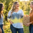 thumbnail image 3 of Agnes Orinda Women's Plus Size Tops Tie Dye Stripes V Neck 3/4 Sleeves Tunic Casual Blouses 2X Gray Yellow, 3 of 9