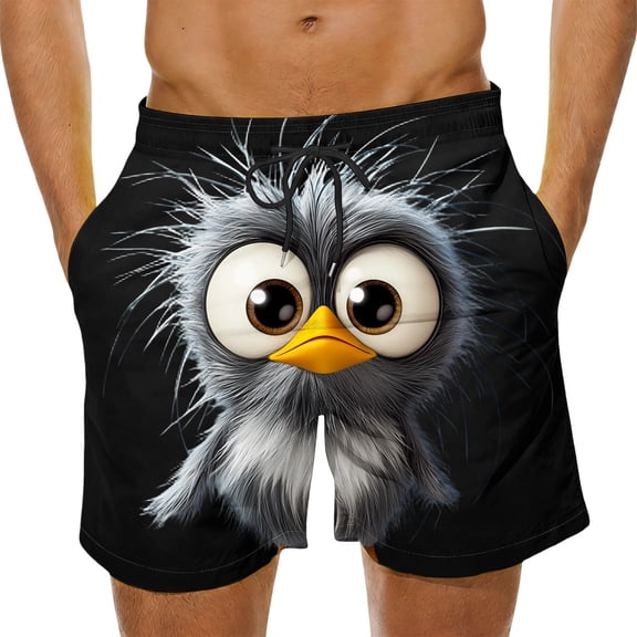 Purcolt Men's Swim Trunks Funny Bird Printed Beach Board Shorts Summer Novelty Athletic Running Shorts