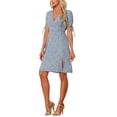 thumbnail image 4 of Unique Bargains Women's 2024 Floral Boho Dress Wrap V Neck A-Line Flowy Midi Dress XS Light Blue, 4 of 6