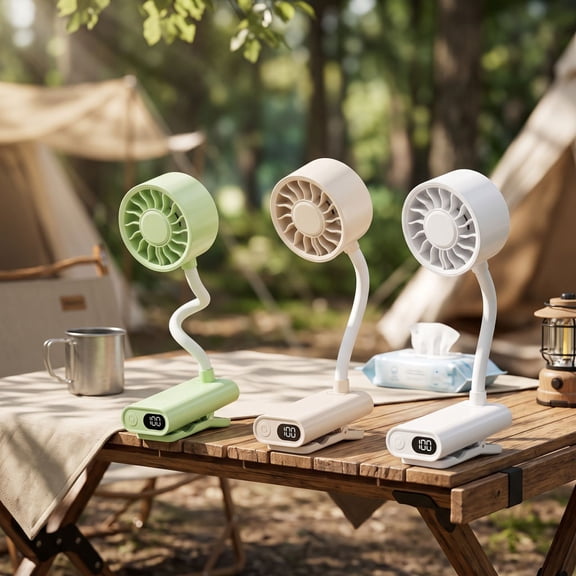 Luckky Rechargeable Clip On Fan with Flexible Gooseneck & Digital Display,3 Speed Color Light Mini Clamp Fan,Portable USB Desk Bed Fan for Office Bedroom Stroller Dorm Use