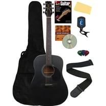 Jasmine S35 Dreadnought Acoustic Guitar - Matte Black Bundle with Gig Bag, Strings, Tuner, Strap, Picks, Instructional Book, DVD, and Austin Bazaar Polishing Cloth