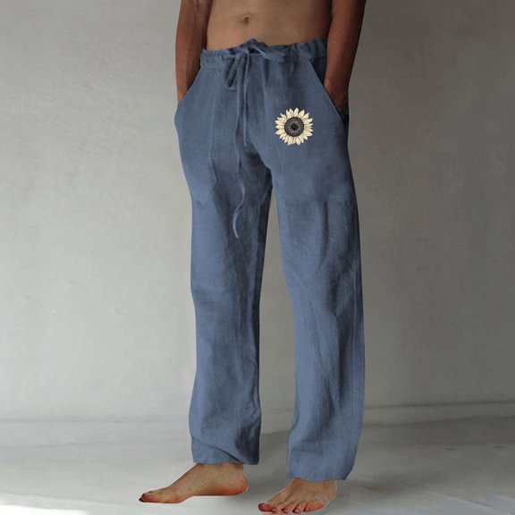 Fnnxeal Pants for Men Handsome- Pull-On Casual Graphic Print Pants with Pockets Navy Pants for Men Size S