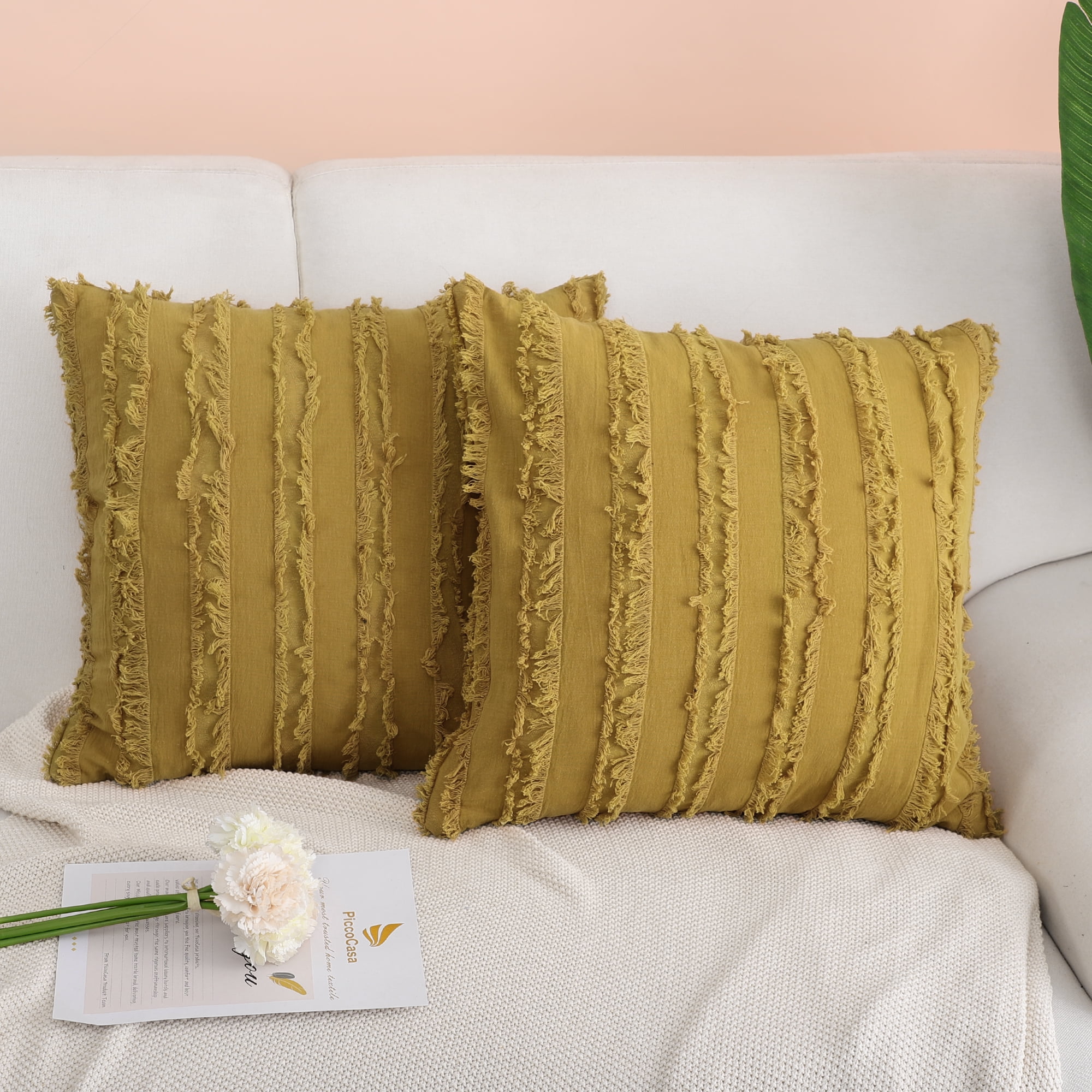 2Pcs Cushion Covers Pillow Shell Corduroy Pineapple Trellis Bright Yellow 18x18" 