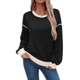 thumbnail image 1 of Sudadera Informal de Larga para Mujer, Cuello Redondo, Holgada, , con Ribete en Contraste. Negro M, 1 of 9