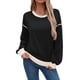 thumbnail image 1 of Sudadera Informal de Larga para Mujer, Cuello Redondo, Holgada, , con Ribete en Contraste. Negro M, 1 of 9