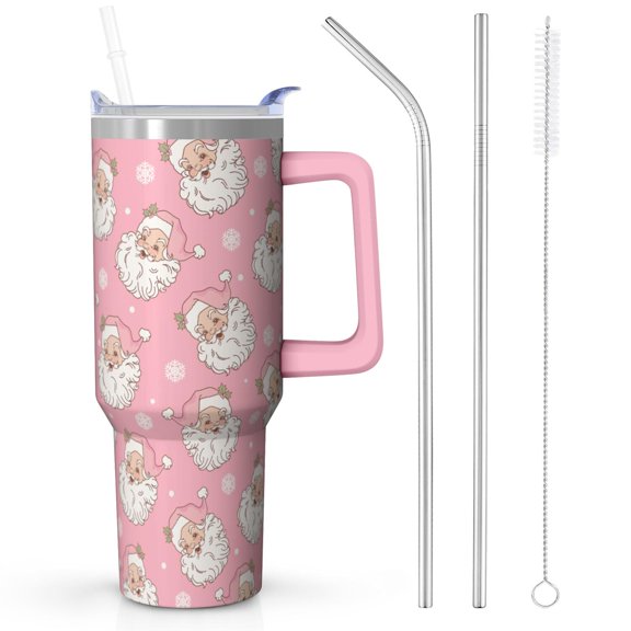 Snowflake Stainless Steel Tumbler 40oz - Vacuum Insulated Holiday Cup w/Handle & Straw, Gift for Adults