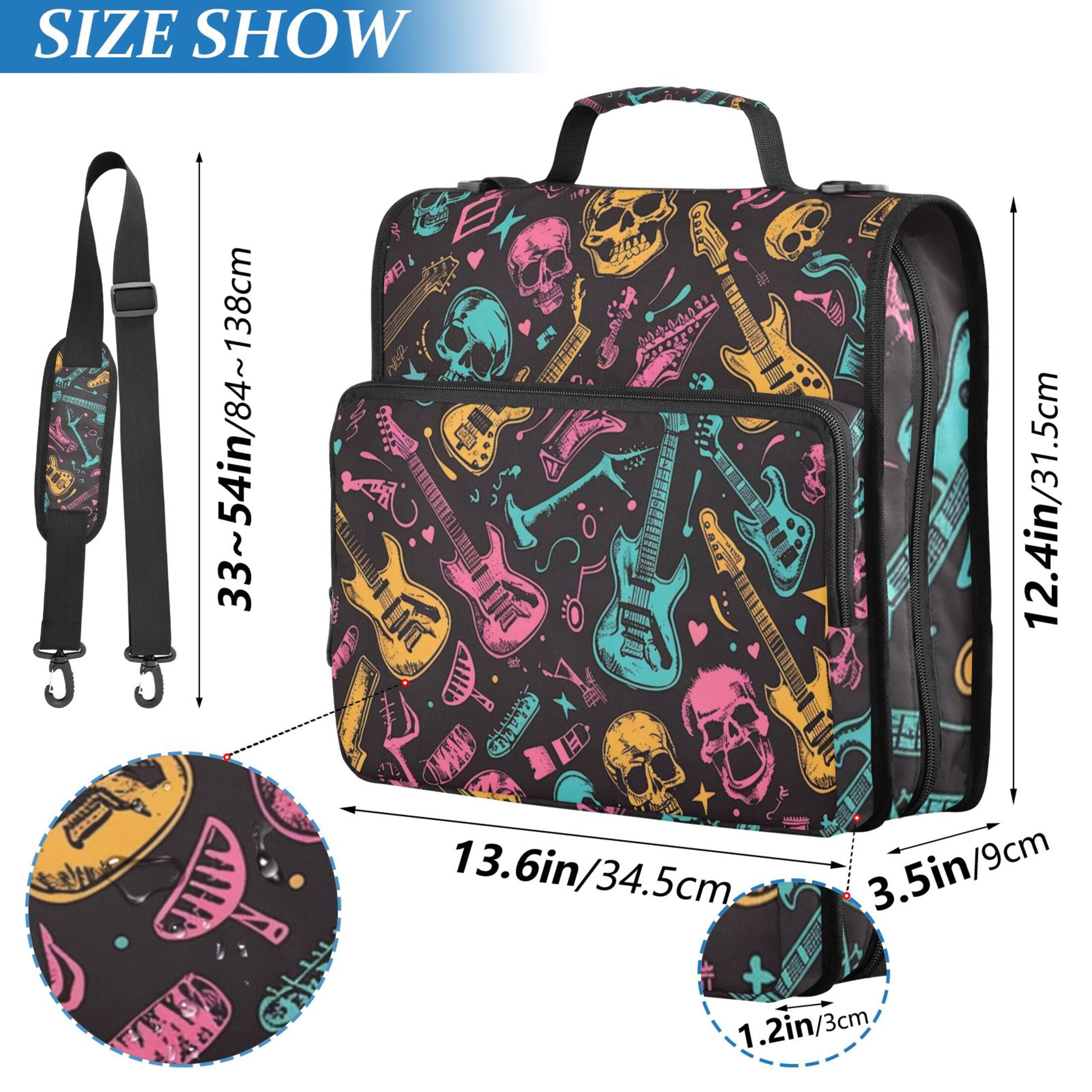 ALAZA Zipper Binder Skull and Guitars 3 Ring Trapper Keeper File Folder Organizer Bag