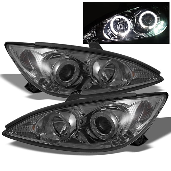 AKKON - For Toyota Camry Smoked Smoke Lens Dual LED Ring Projector Replacement Headlights Front Lamps Left/Right Set