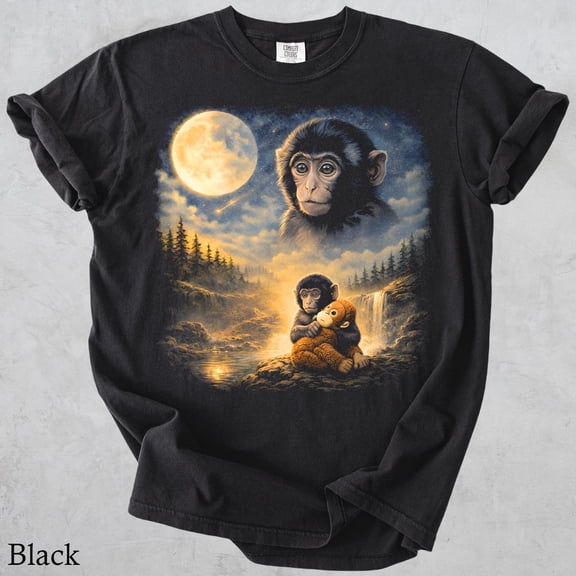 Punch Monkey Moon Shirt, Vintage Moon Animals Tee, 90s Retro Animal Graphic Tee, Monkey Mom Gift