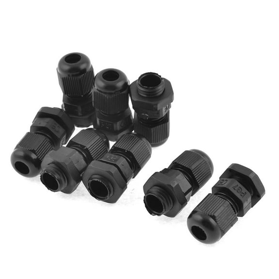 Unique Bargains 8 Pcs PG7 Waterproof Connector Gland Black for 4-7mm Dia Wire Cable