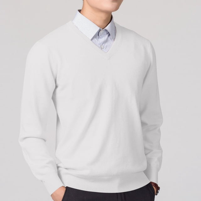 RKSTN Men's Sweater Solid Color Long Sleeve V Neck Versatile Knit Comfortable Loose Fit Pullover Sweater Fall Winter Fashionable Style
