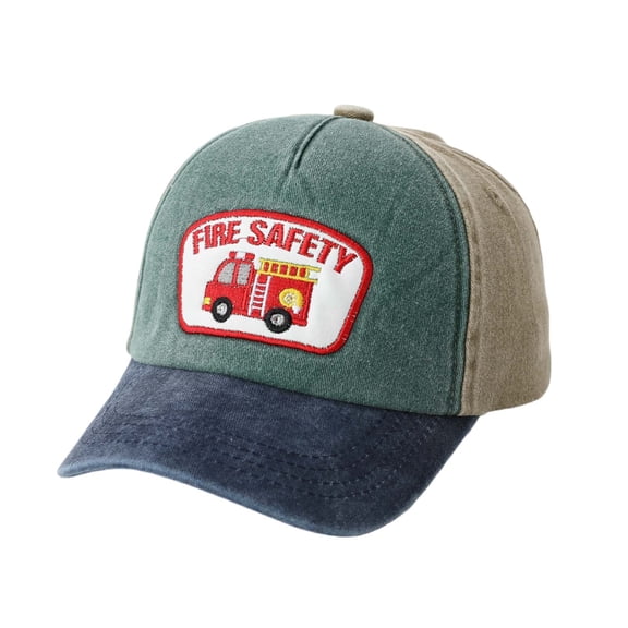 lnmuld Kids Firetruck Embroidered Baseball Cap Washed Denim Adjustable Sun Hat Size:2-8 Years