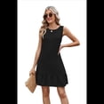 thumbnail image 2 of Vestido de Verano Sin Mangas para Mujer, Cuello Redondo, Volantes Escalonados, Lazo, Espalda Descubierta, Corte A, Fluido, Negro, Talla L, 2 of 10