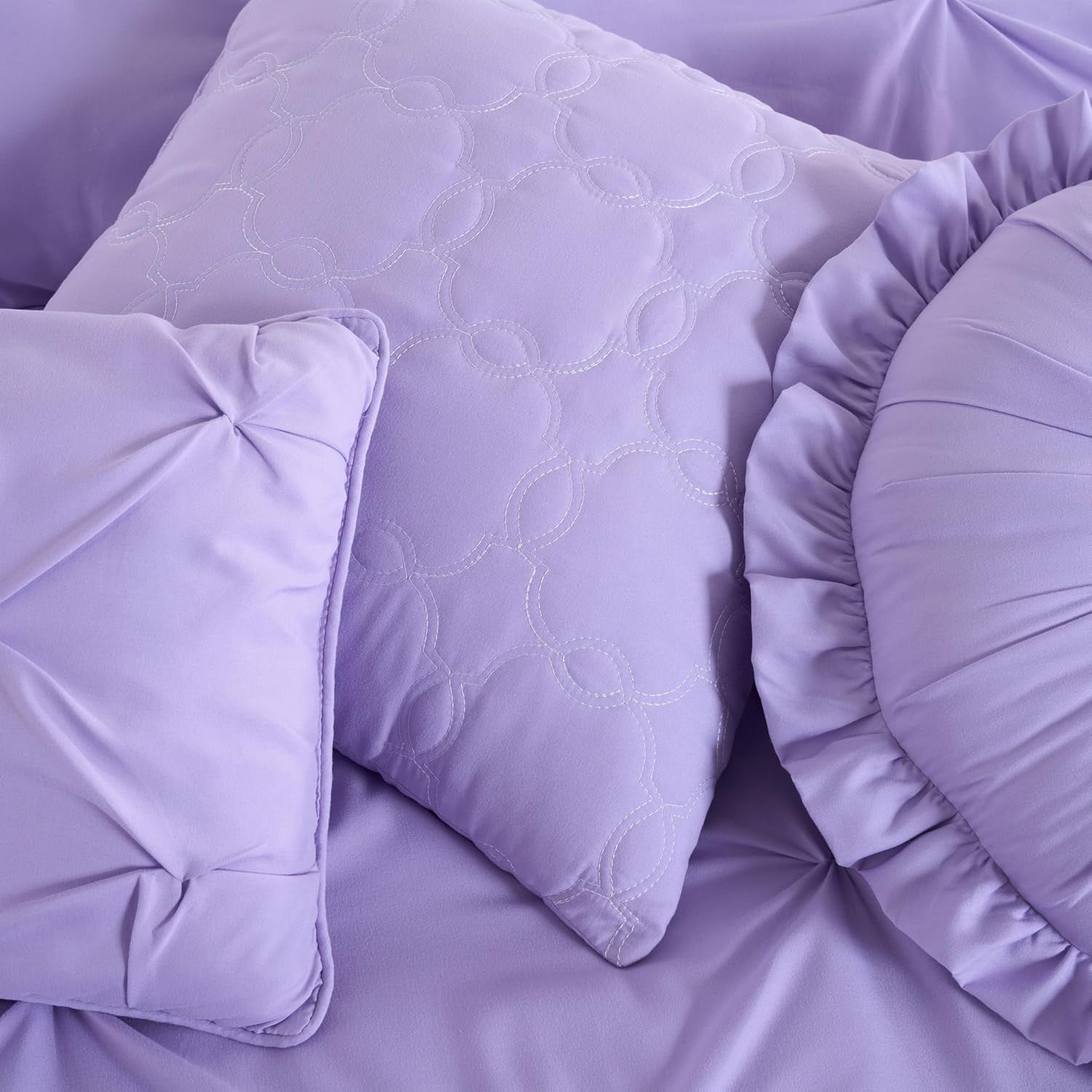 Chezmoi Collection Sydney 7-Piece Pinch Pleat Comforter Set, Lightweight Pintuck Bedding for All Season, King, Lavender