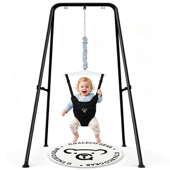 Baby Jumper with Stand, Indoor/Outdoor Baby Exerciser & Bouncer with Felt Padding, Black